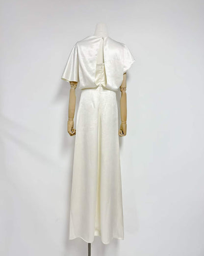 White Satin Draped Maxi Dress