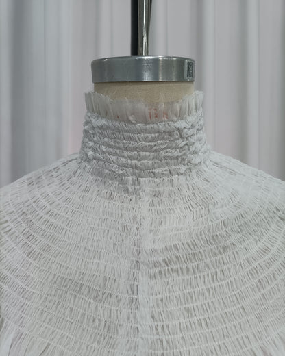White Sheer Chiffon Mock Neck Ruffled Cape Shrug