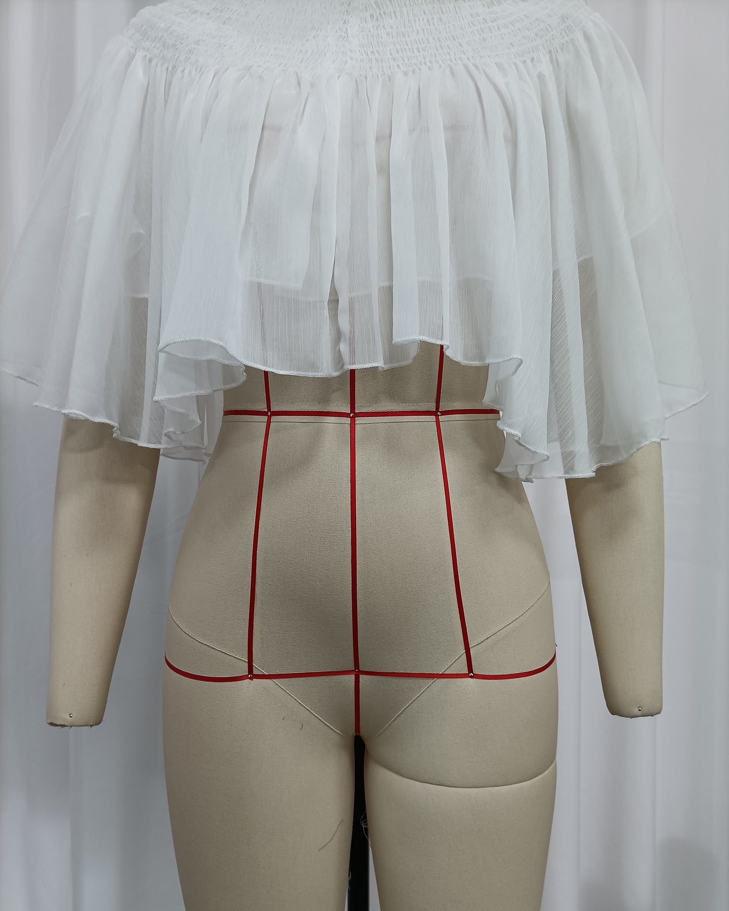 White Sheer Chiffon Mock Neck Ruffled Cape Shrug