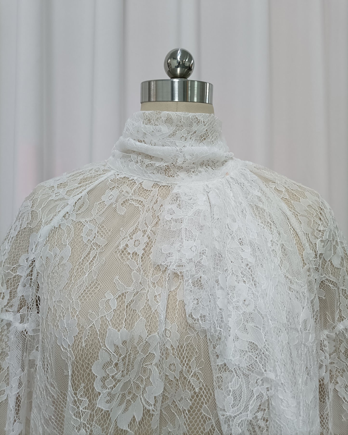 White Sheer Lace High-Neck Top