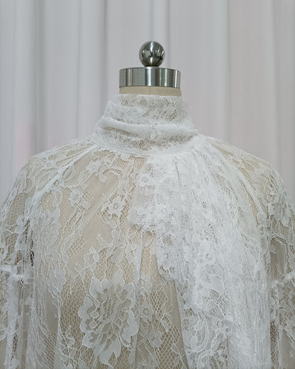 White Sheer Lace High-Neck Top