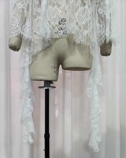 White Sheer Lace High-Neck Top