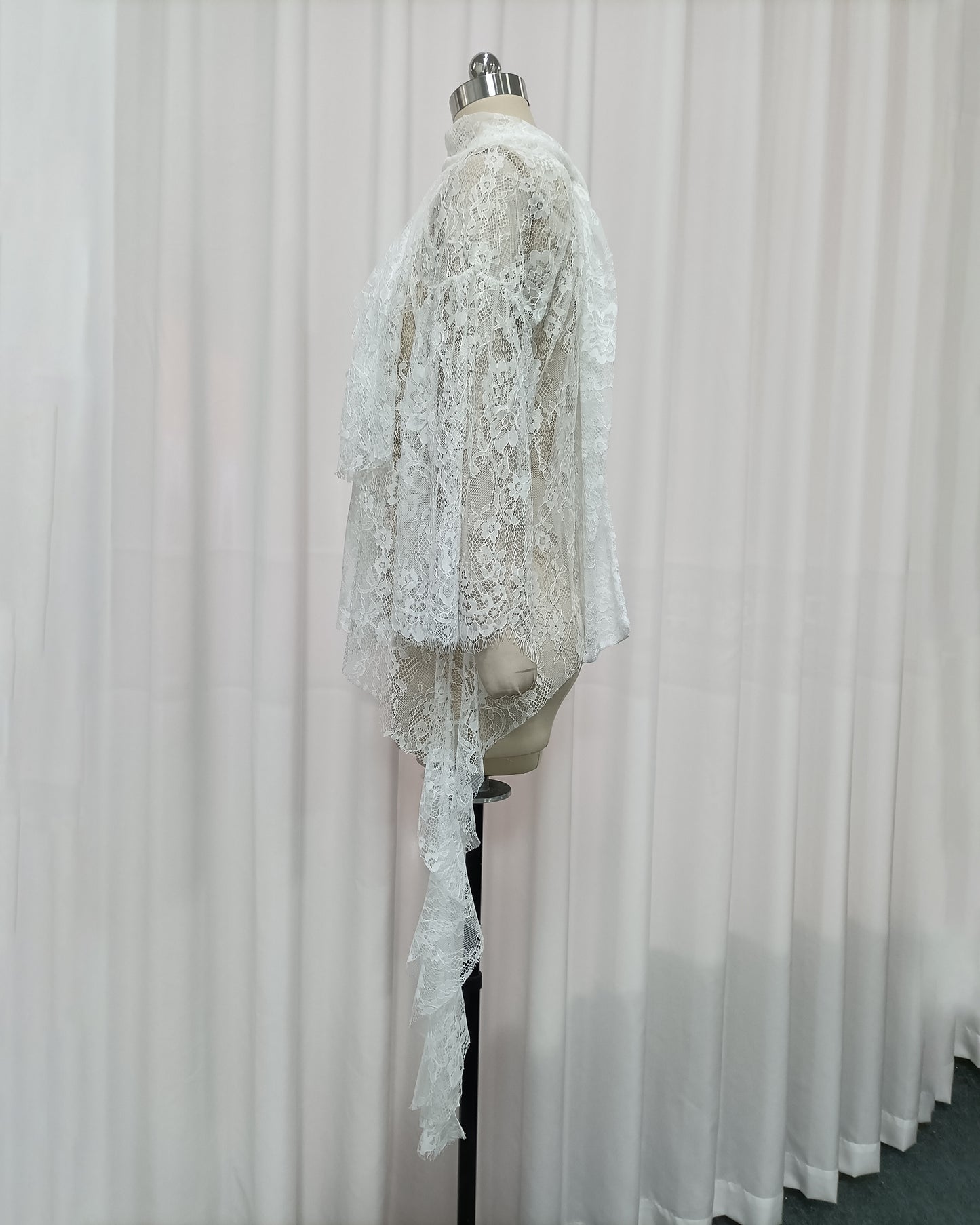 White Sheer Lace High-Neck Top