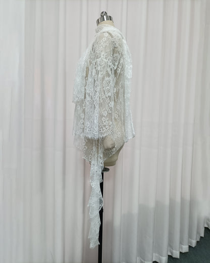 White Sheer Lace High-Neck Top