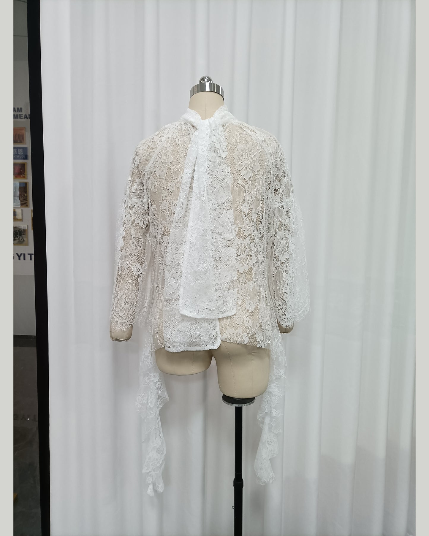 White Sheer Lace High-Neck Top