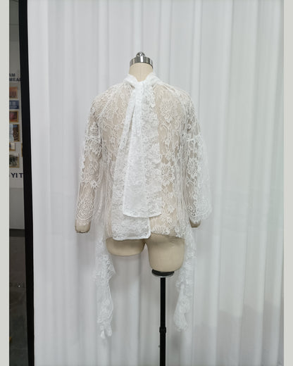 White Sheer Lace High-Neck Top