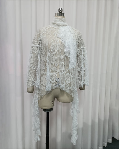 White Sheer Lace High-Neck Top