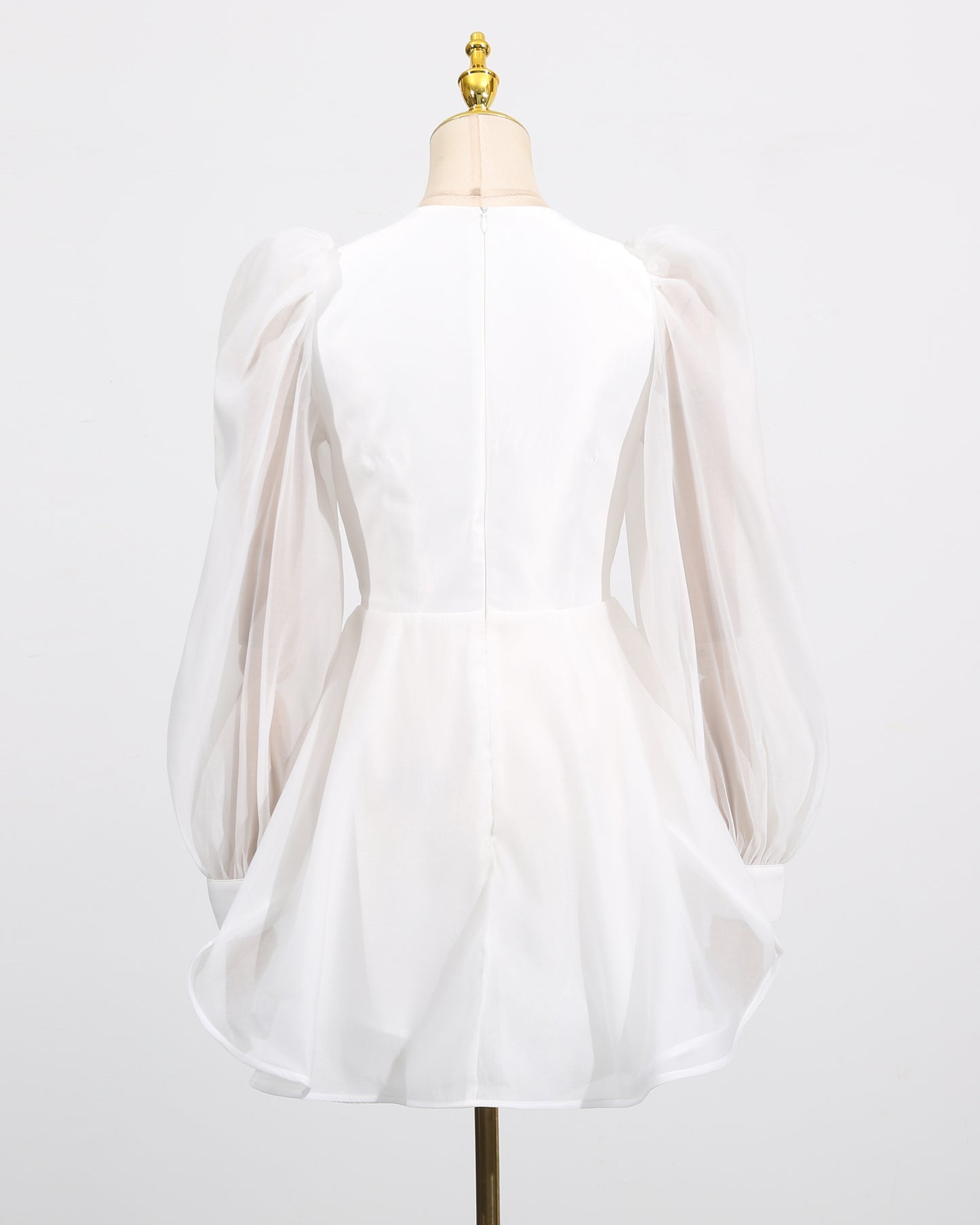 White Sheer Puff Sleeve V-Neck Mini Dress