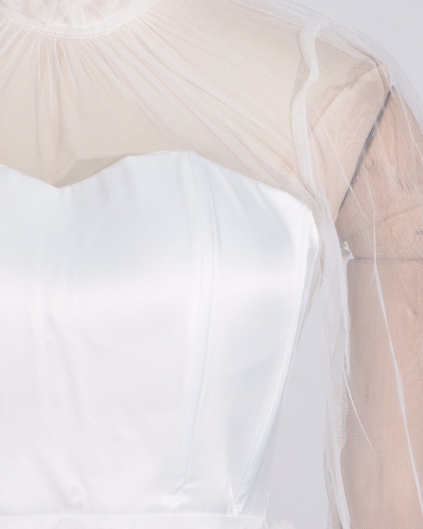 White Sheer Tulle Ruffled Maxi Dress