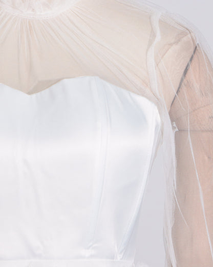 White Sheer Tulle Ruffled Maxi Dress