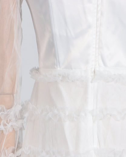 White Sheer Tulle Ruffled Maxi Dress