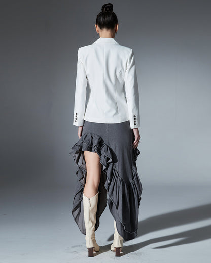 White Single-Breasted Blazer with Black Button