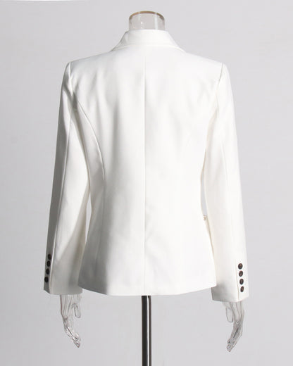 White Single-Breasted Blazer with Black Button