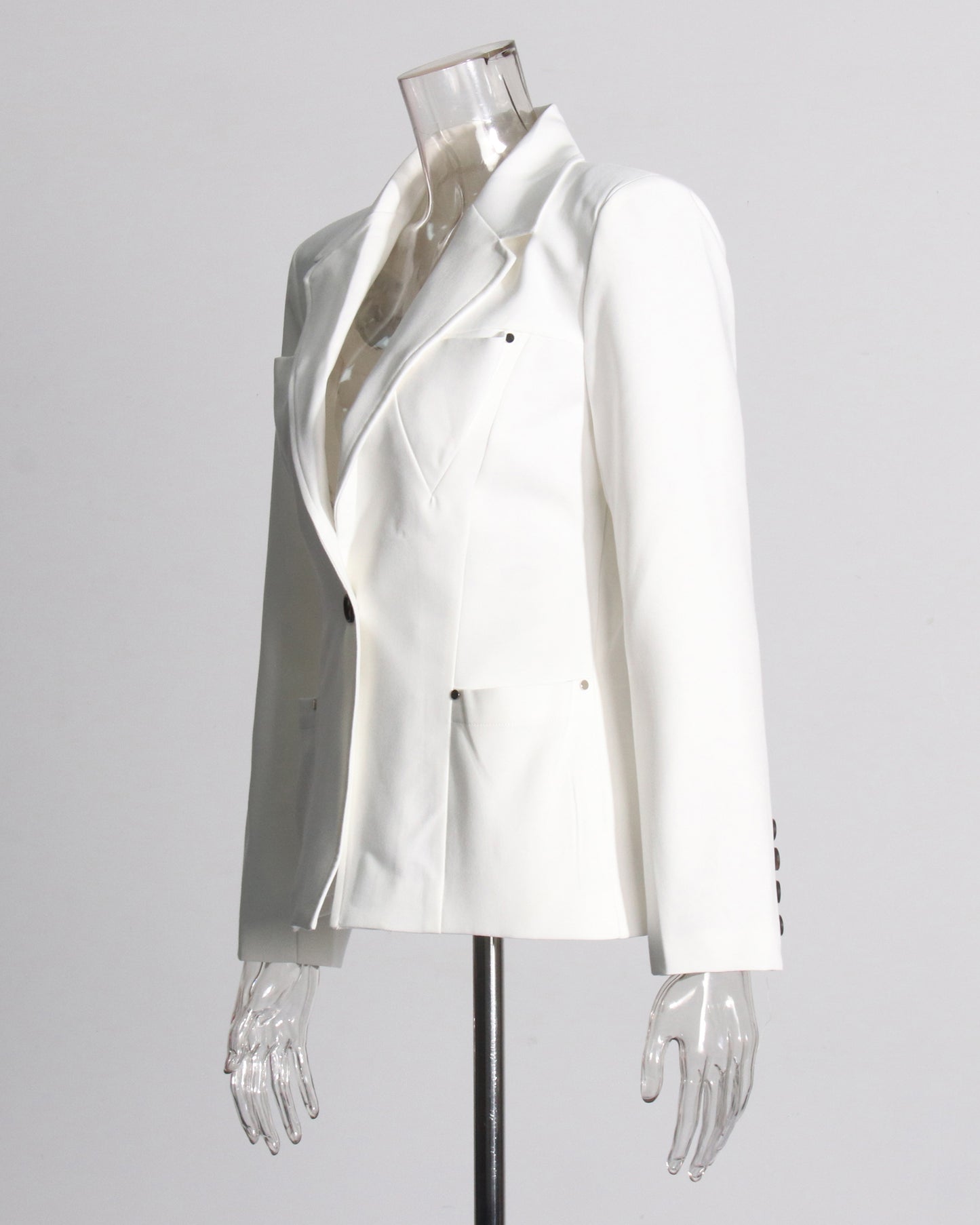 White Single-Breasted Blazer with Black Button