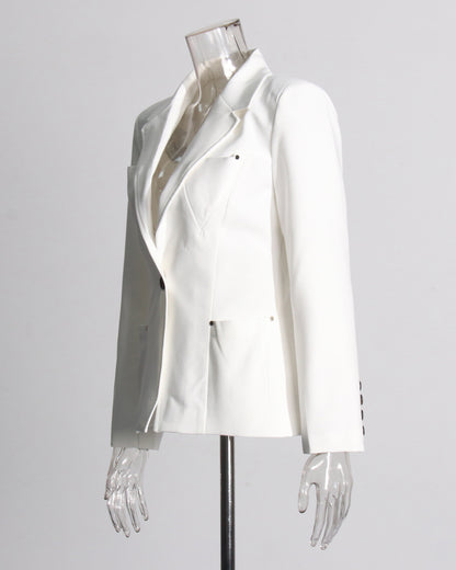White Single-Breasted Blazer with Black Button