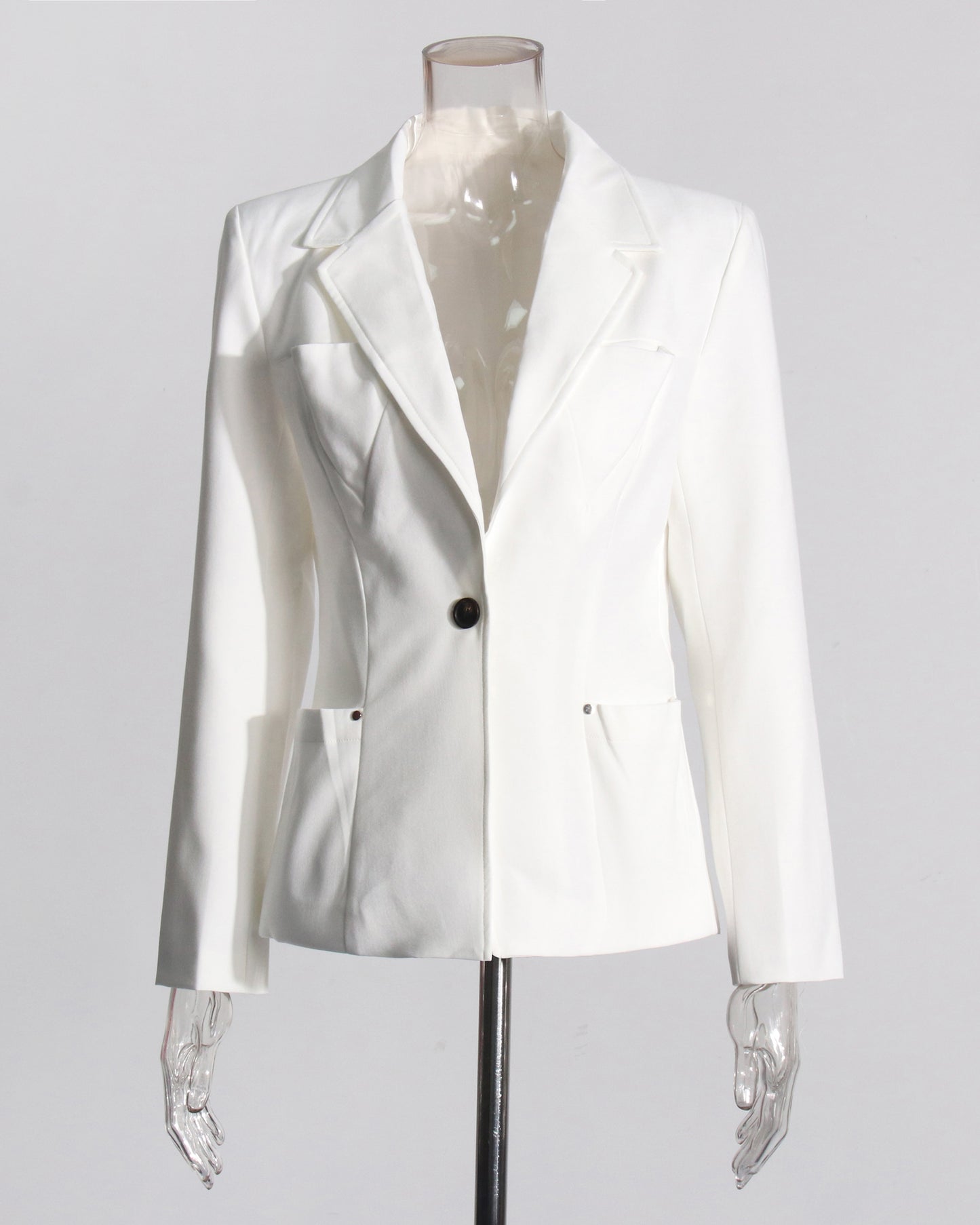 White Single-Breasted Blazer with Black Button