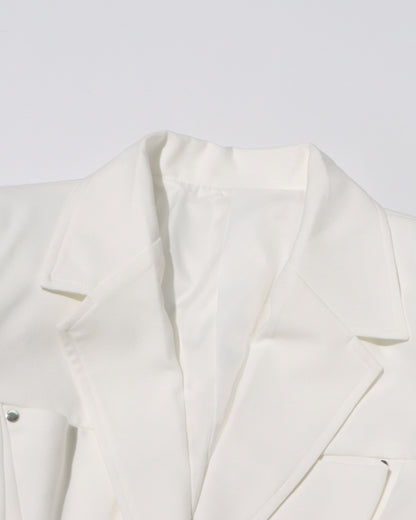 White Single-Breasted Blazer with Black Button