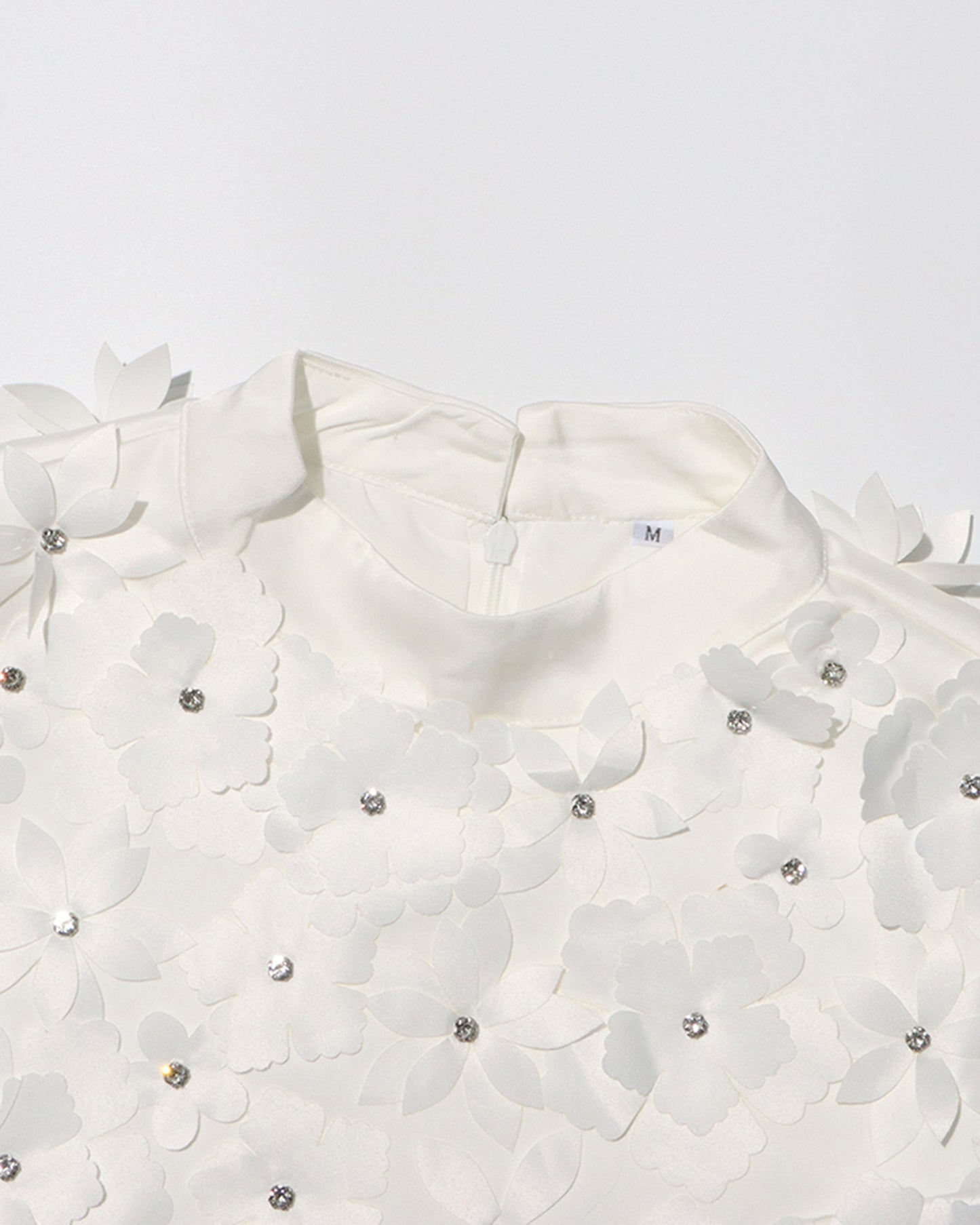 White Sleeveless Dress with 3D Floral Embellishments