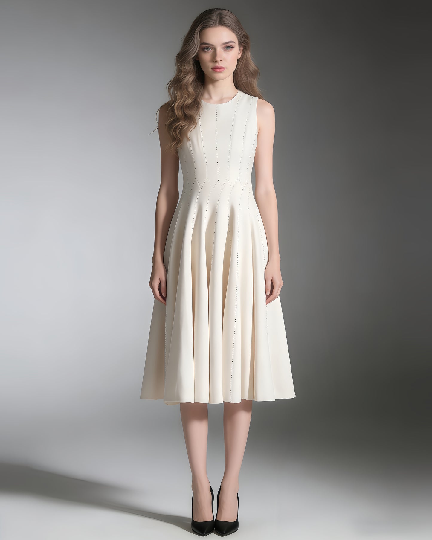 White Sleeveless Fit & Flare Midi Dress