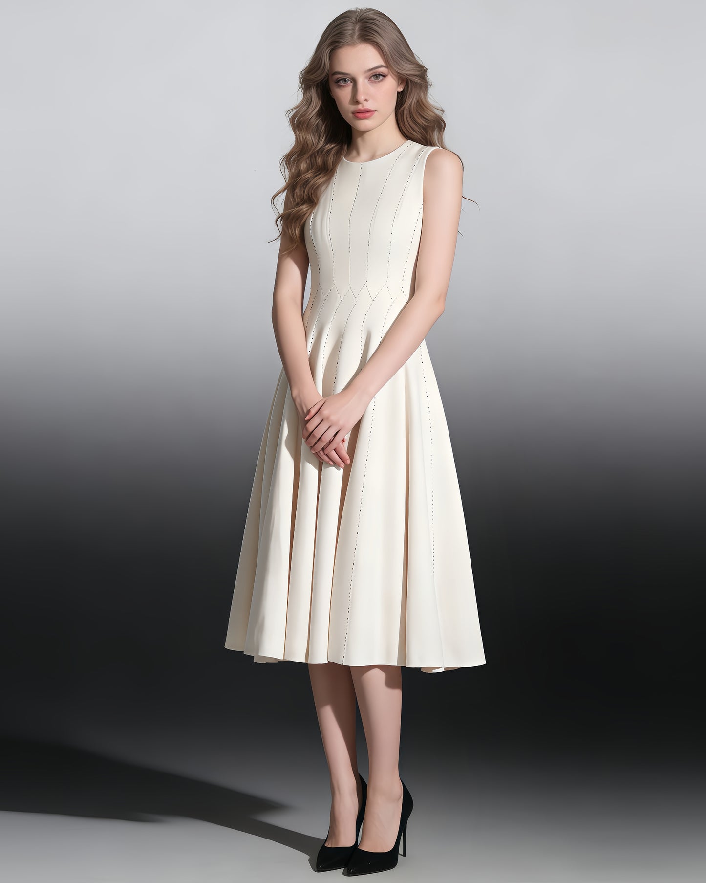 White Sleeveless Fit & Flare Midi Dress