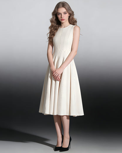 White Sleeveless Fit & Flare Midi Dress