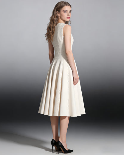 White Sleeveless Fit & Flare Midi Dress