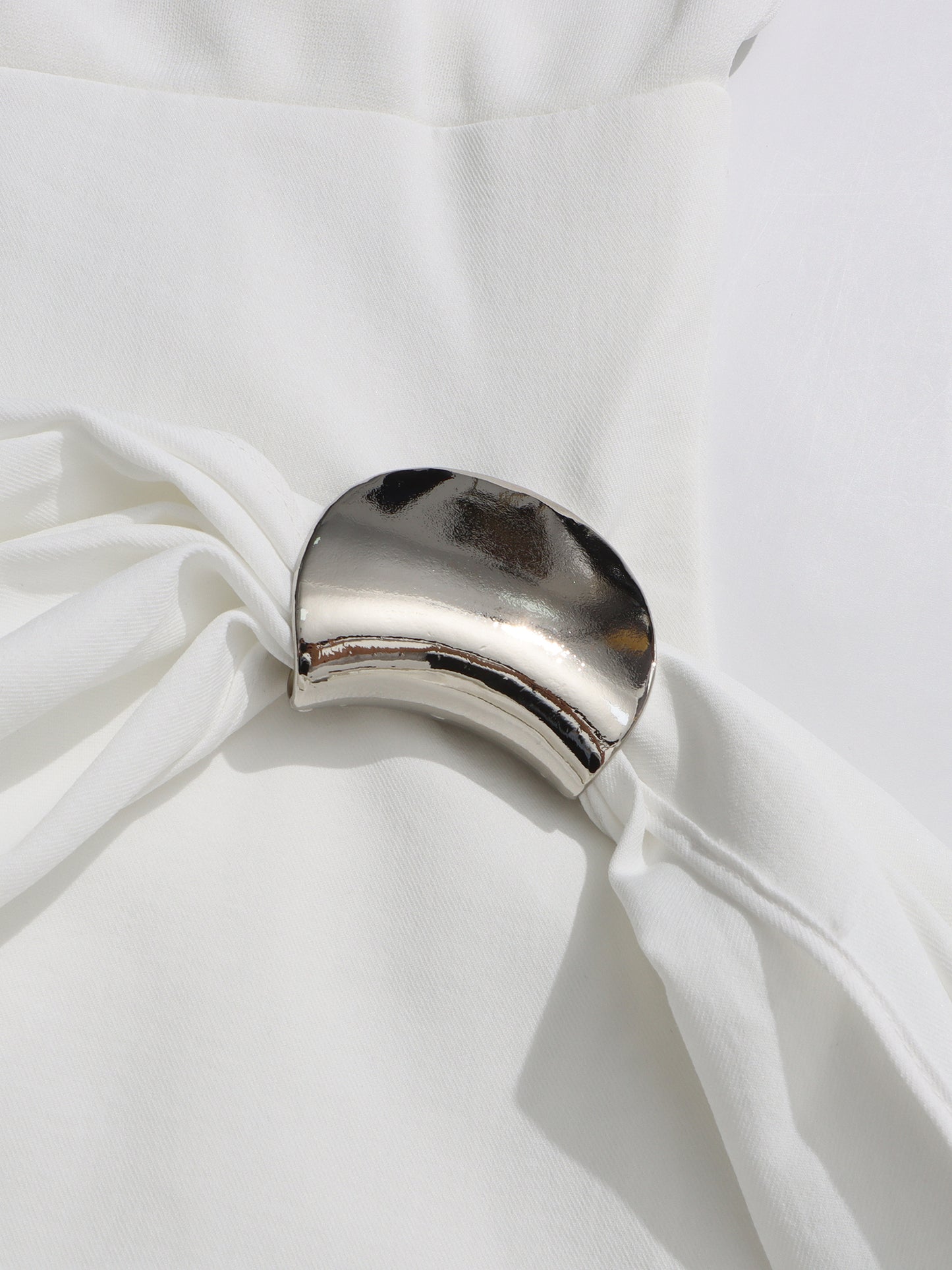 Beige Sleeveless Midi Dress with Metal-Accent Drape