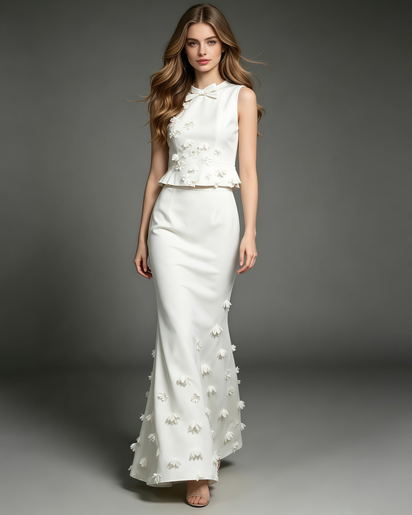 White Sleeveless Top Maxi Skirt Spliced Floral Set