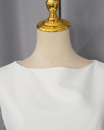 White Sleeveless Waist Asymmetric Top