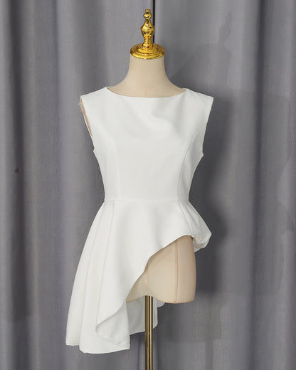 White Sleeveless Waist Asymmetric Top