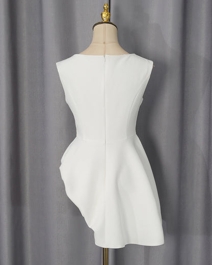 White Sleeveless Waist Asymmetric Top