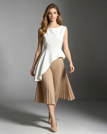 White Sleeveless Waist Asymmetric Top