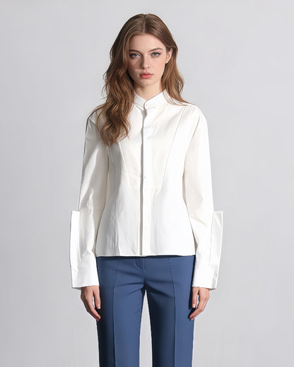 White Stand-Collar Shirt with Split Sleeves
