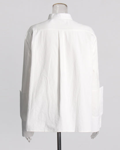 White Stand-Collar Shirt with Split Sleeves
