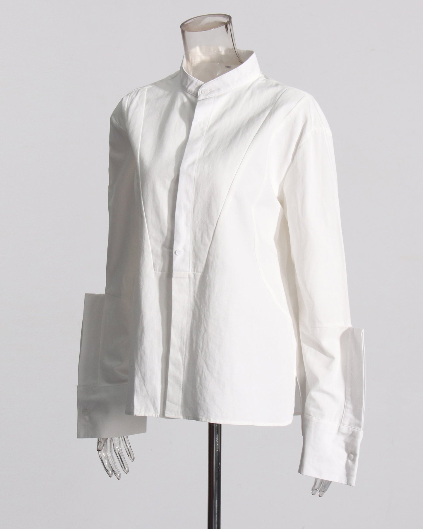 White Stand-Collar Shirt with Split Sleeves