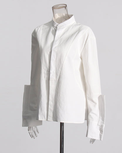White Stand-Collar Shirt with Split Sleeves
