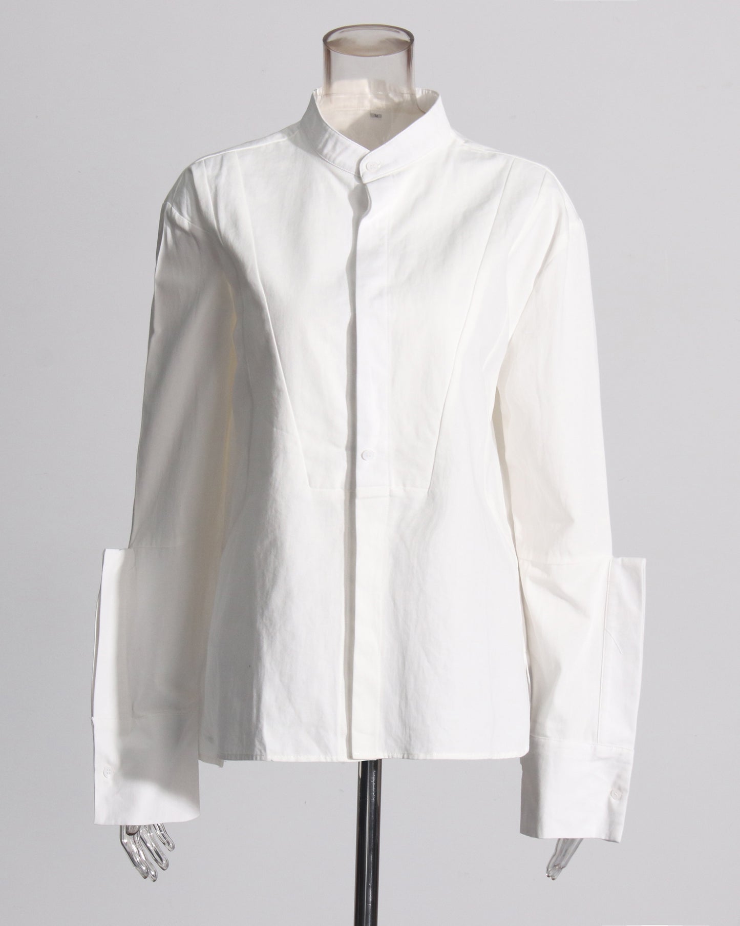 White Stand-Collar Shirt with Split Sleeves