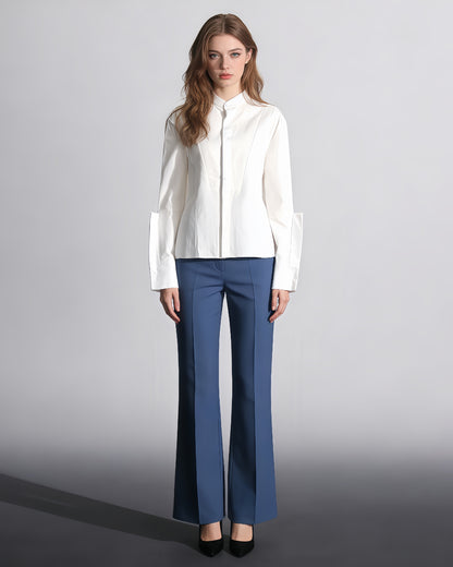 White Stand-Collar Shirt with Split Sleeves
