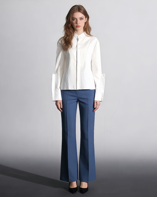 White Stand-Collar Shirt with Split Sleeves