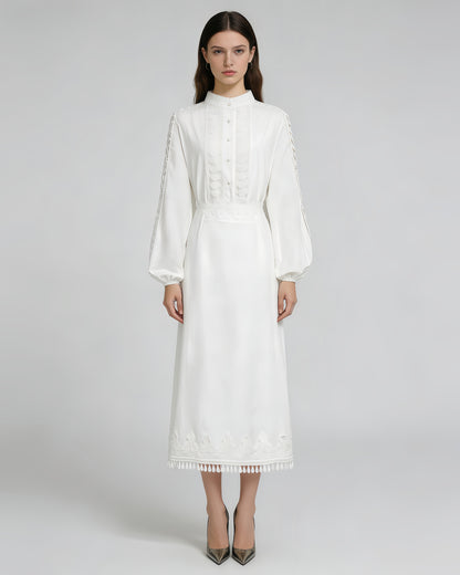 White Stand Collar Lace Tassel 2-Piece Set