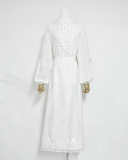 White Stand Collar Lace Tassel 2-Piece Set