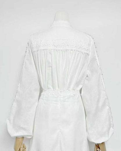 White Stand Collar Lace Tassel 2-Piece Set