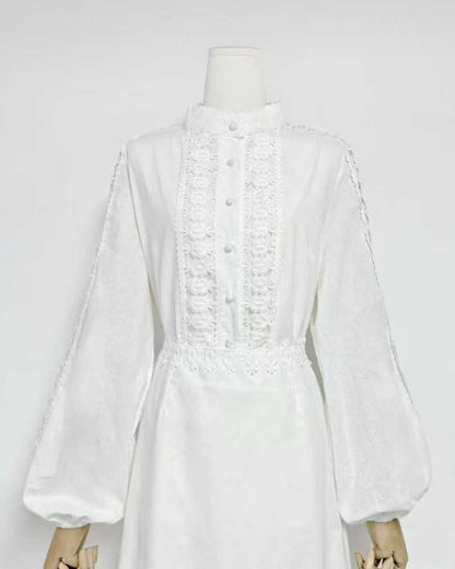 White Stand Collar Lace Tassel 2-Piece Set