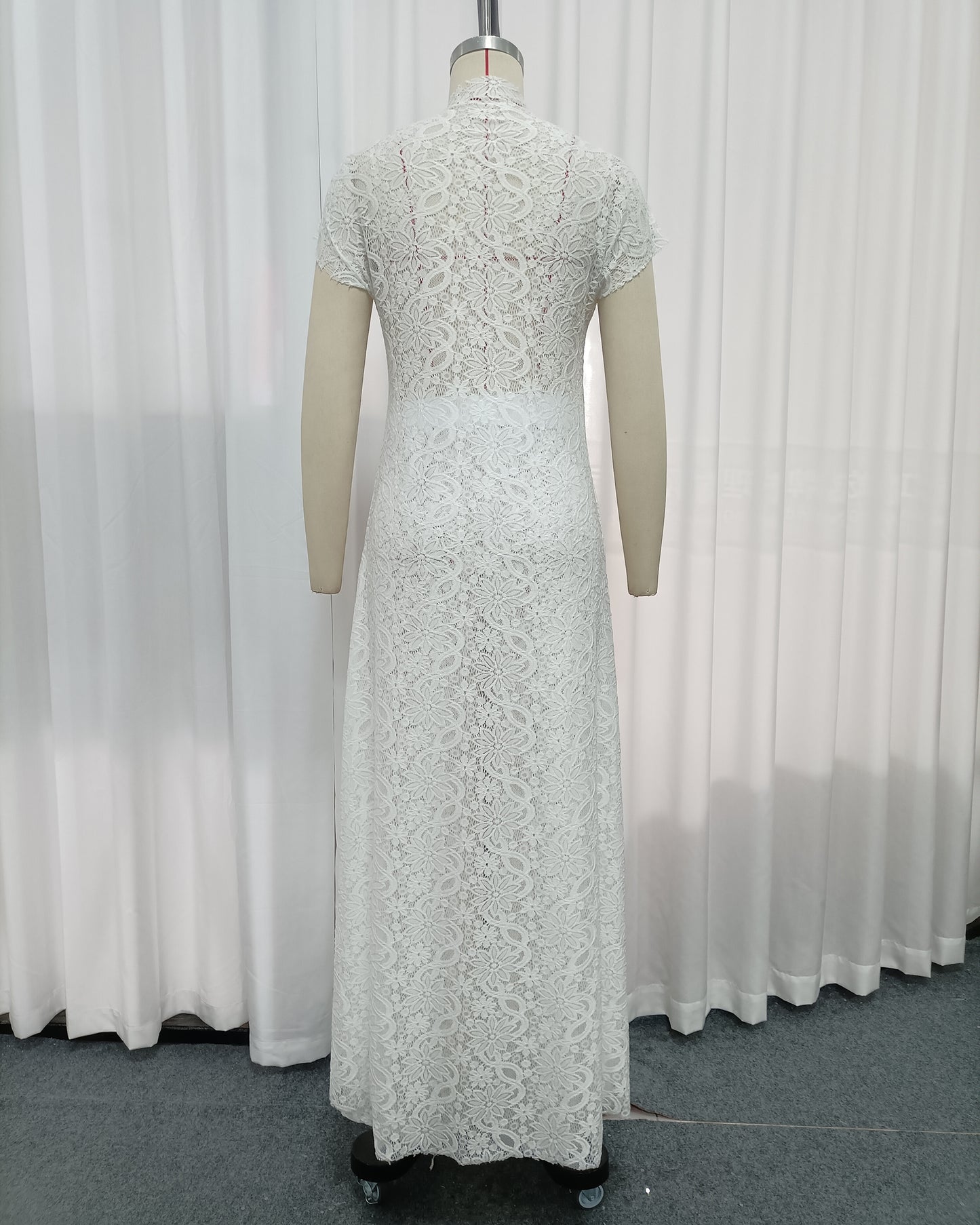 White Stand Collar Lace Top Wide Leg Pants Set
