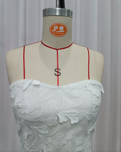 White Strapless Lace-Embroidered Mini Dress