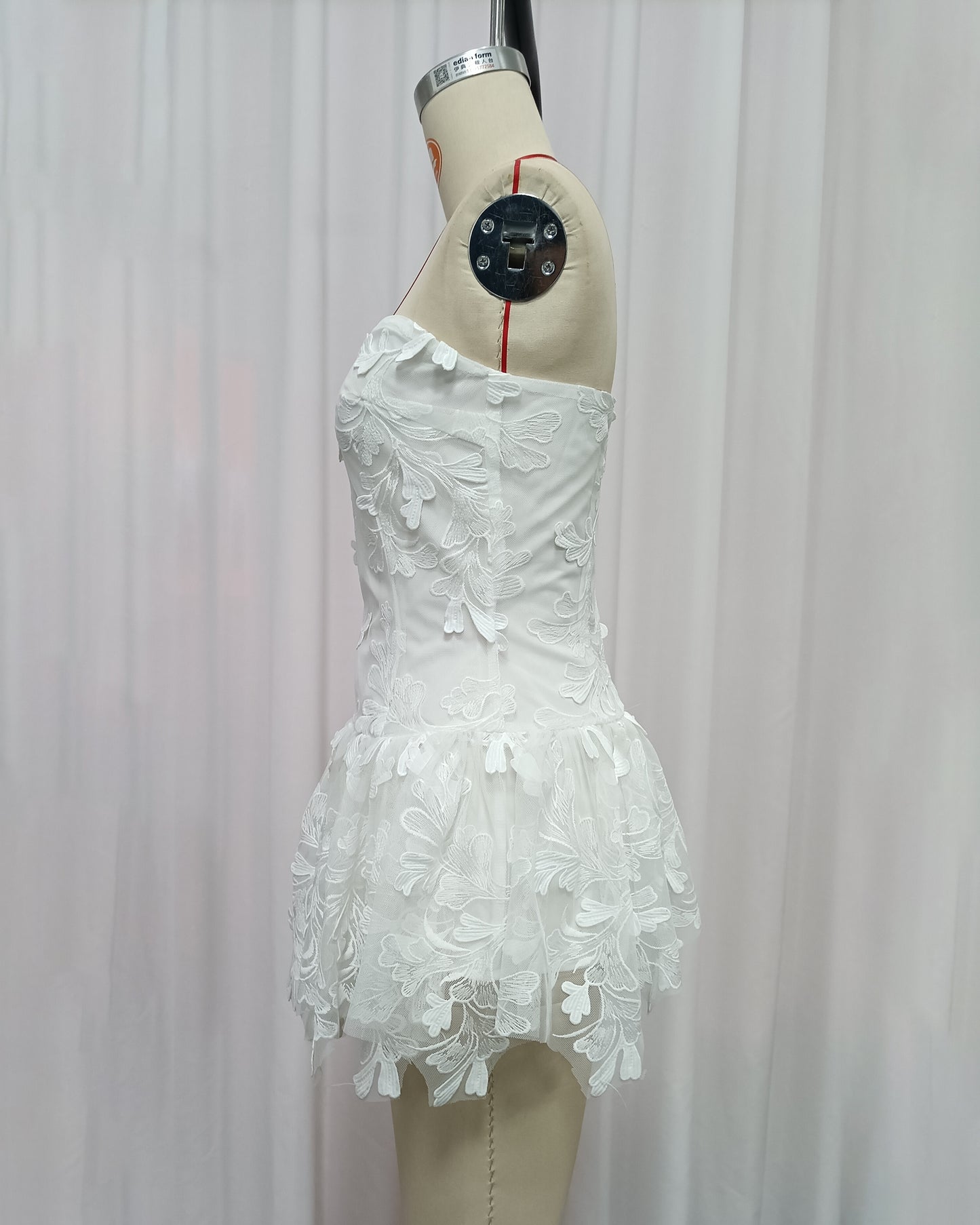 White Strapless Lace-Embroidered Mini Dress