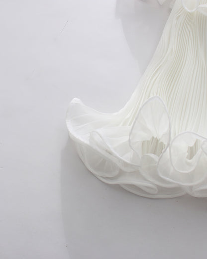White Strapless Two‑Layer Pleated Ruffle Midi Dress
