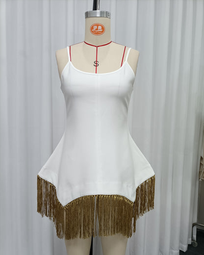White Tunic Gold Tassel Hem Vest