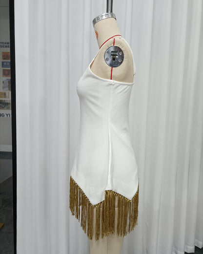 White Tunic Gold Tassel Hem Vest