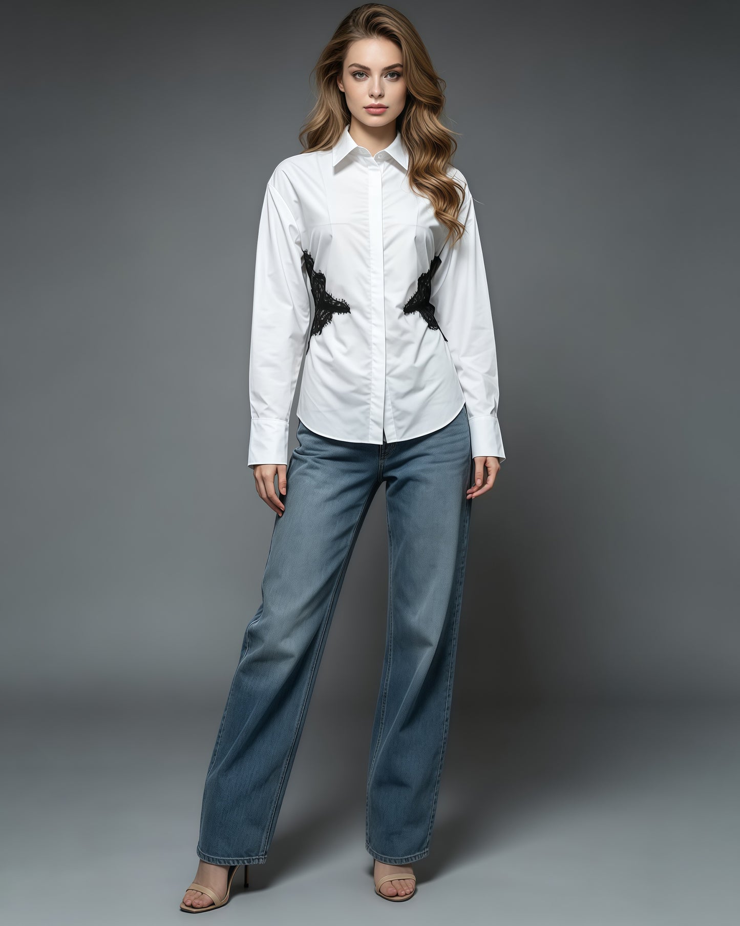 White Tunic Spliced Lace Blouse
